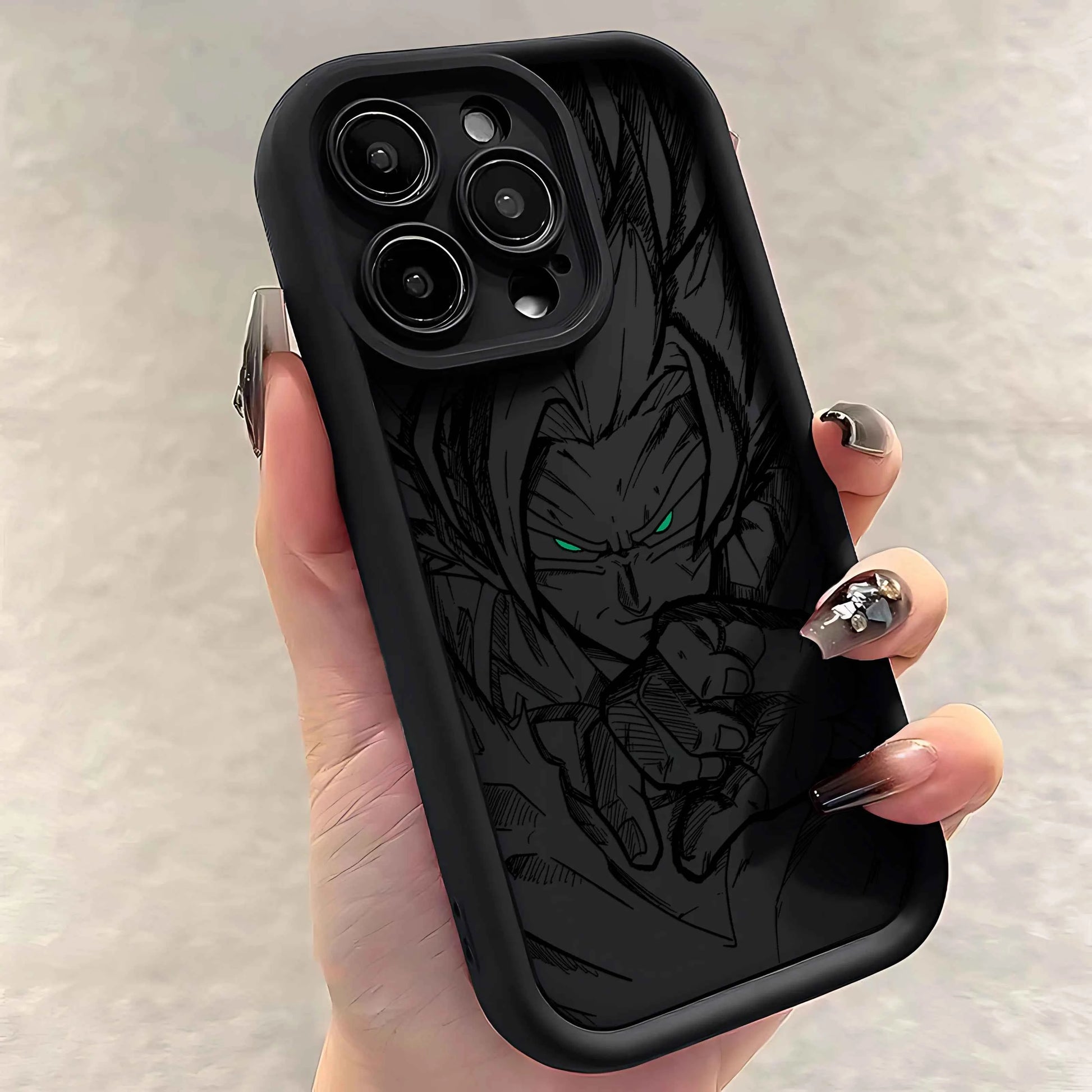 Coque Dragon Ball iPhone – Design Noir Stylé en TPU pour iPhone 16 à X – Protection Souple et Résistante