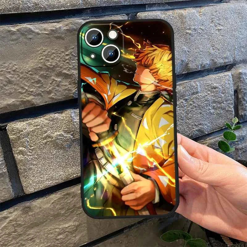 Coque Demon Slayer iPhone 12 à 16 - Souffle de la Foudre Édition, Protection Stylée