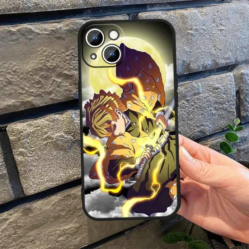 Coque Demon Slayer iPhone 12 à 16 - Souffle de la Foudre Édition, Protection Stylée