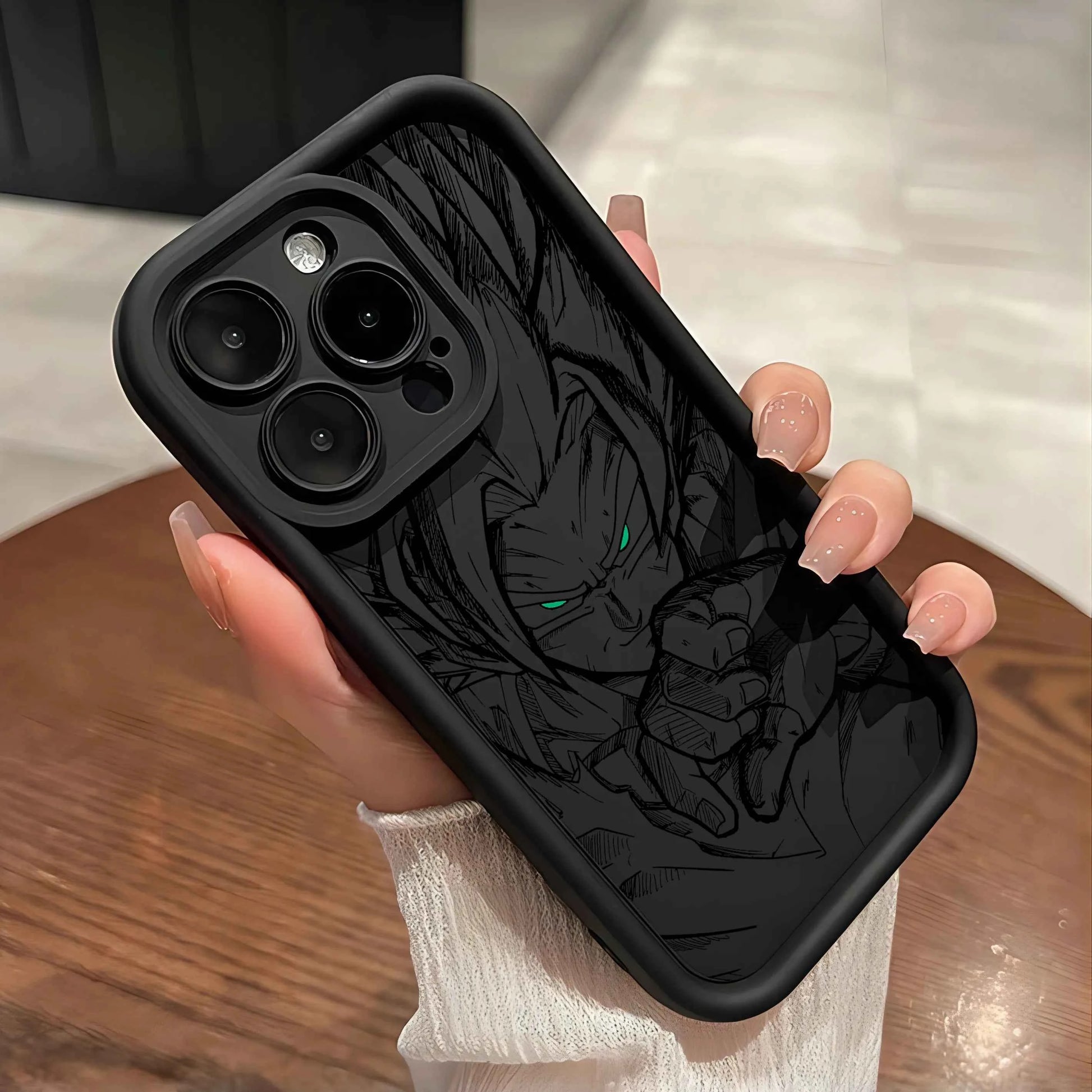 Coque Dragon Ball iPhone – Design Noir Stylé en TPU pour iPhone 16 à X – Protection Souple et Résistante