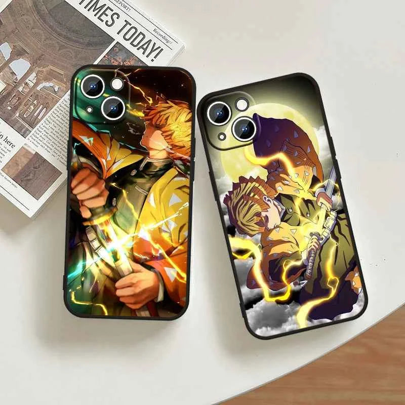Coque Demon Slayer iPhone 12 à 16 - Souffle de la Foudre Édition, Protection Stylée